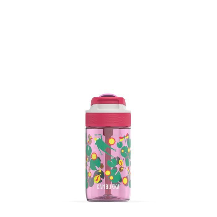 KAMBUKKA Gourde Pour enfants (400ml) - Étanche - Anti-tâches et Odeurs - Résistante aux Chocs - Lavable au Lave-vaiselle - Rose