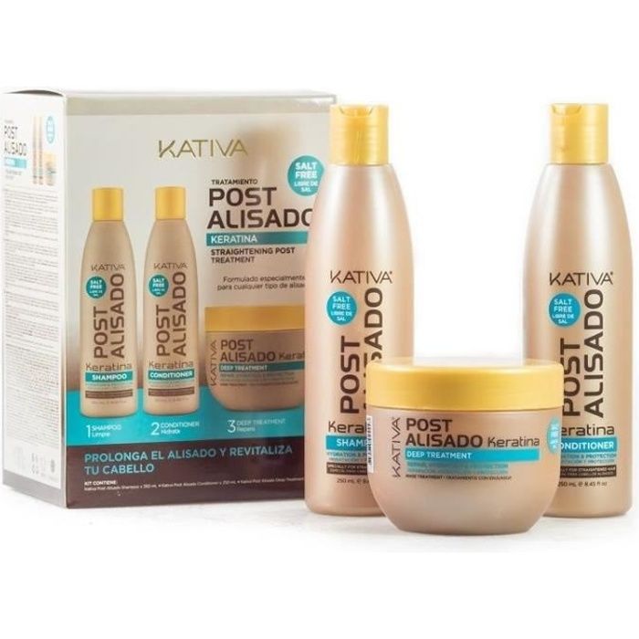 Kativa Post Alisado Kit Pour Cheveux Lissage Brésilien Shampooing, après-shampooing et masque sans sel 250 ml