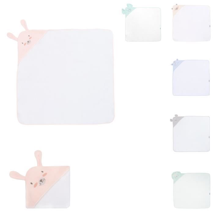Kikkaboo Serviette à capuche 90 x 90 cm, serviette pour bébé avec capuche, coton [rose blanc]