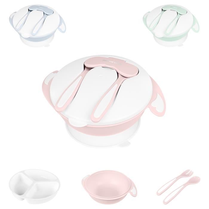 Kikkaboo Enfants 4 en 1 Ensemble de bols Cuillère Fourchette Assiette Couvercle [Pink]