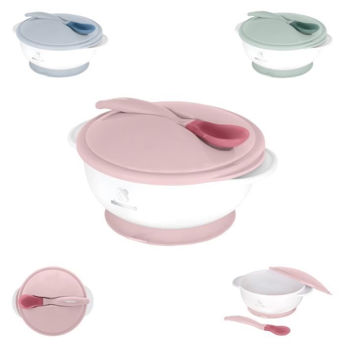 Kikkaboo Baby Bowl 250 ml avec cuillère, capteur de chaleur, couvercle [Rose]