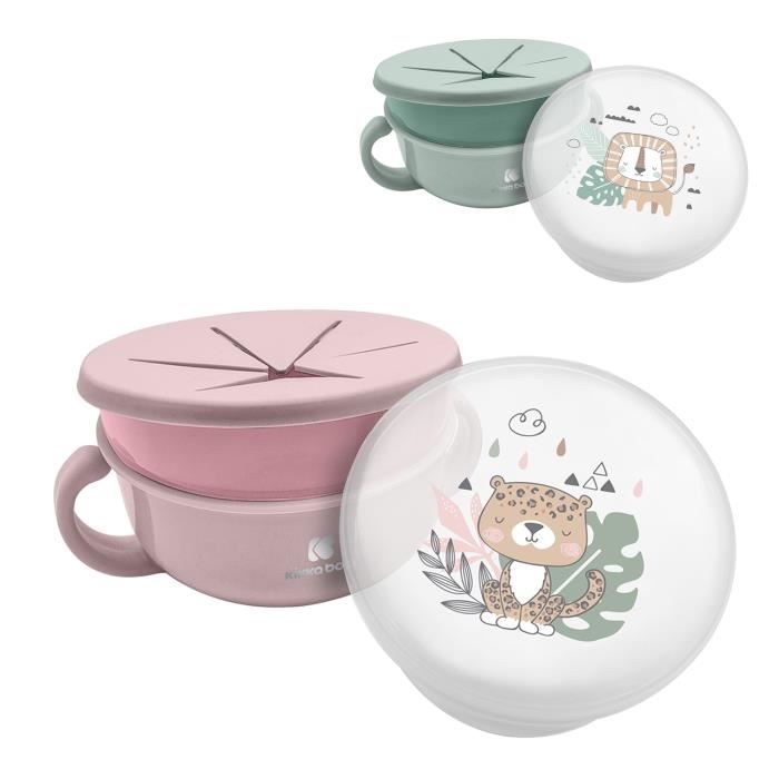Kikkaboo Bol à goûter Savanna 2 en 1 enfant couvercle poignées contenance 380 ml [Rose]
