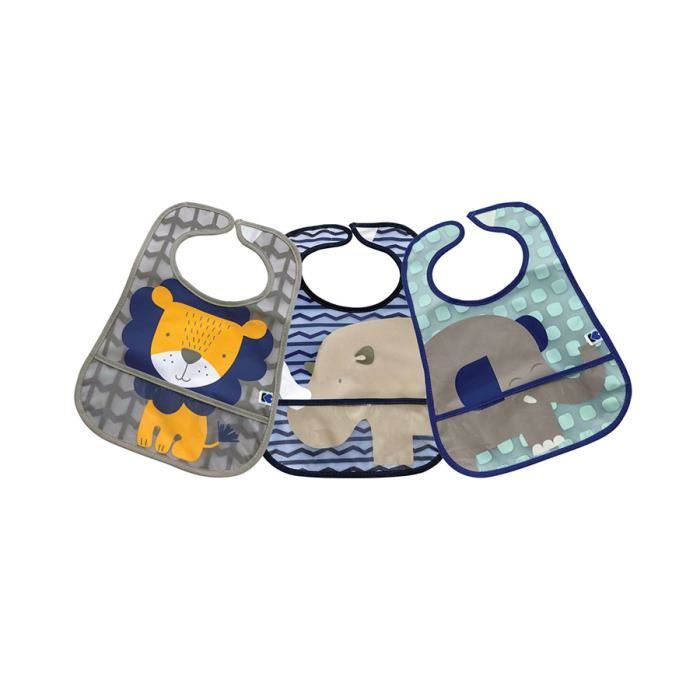 Bavoir en éponge EVA avec ramasse-miettes set 3pcs. Lion-Rhino-Eléphant
