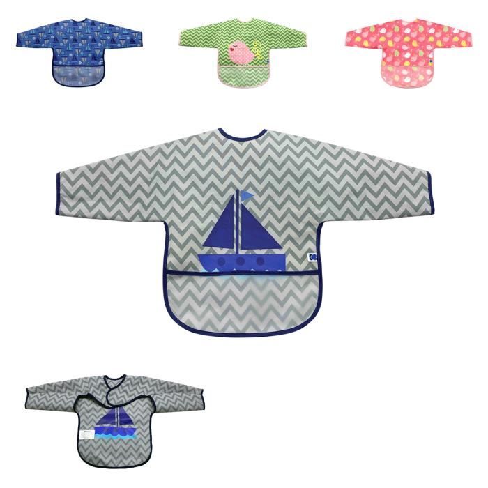 Kikkaboo bavoir bébé manches longues avec ramasse-miettes EVA imperméable velcro [Gris]