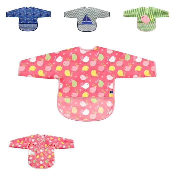 Kikkaboo bavoir bébé manches longues avec ramasse-miettes EVA imperméable velcro [Rose]