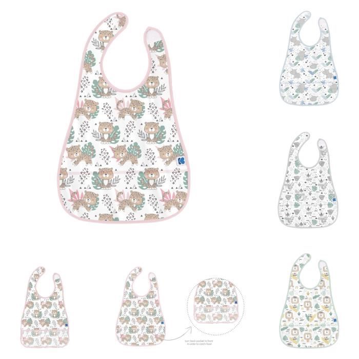 Kikkaboo, bavoir bébé Savanna matière EVA velcro, imperméable, anti-miettes [Rose]