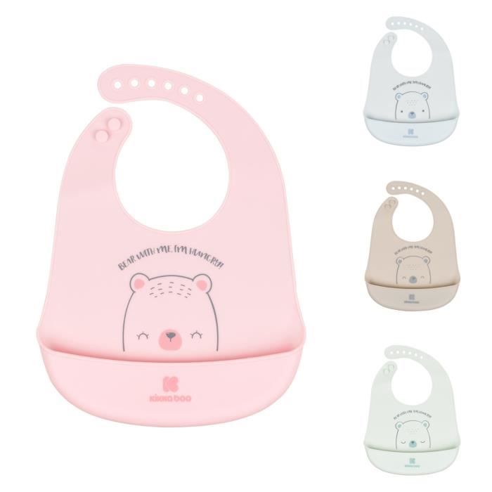 Kikkaboo bavoir bébé Bear with me silicone, ramasse-miettes intégré, étanche [Rose]