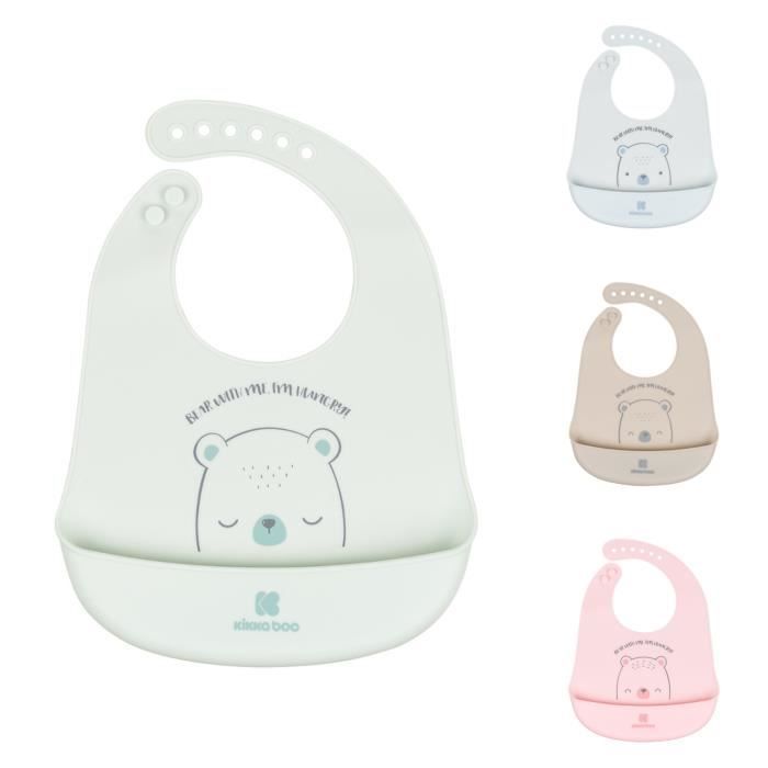 Kikkaboo bavoir bébé Bear with me silicone, ramasse-miettes intégré, étanche [Vert]