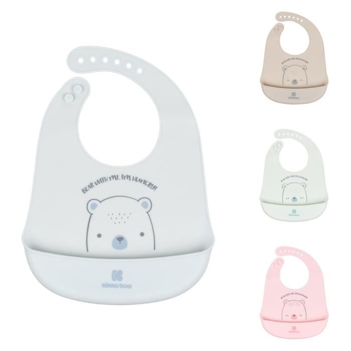 Kikkaboo bavoir bébé Bear with me silicone, ramasse-miettes intégré, étanche [Bleu]