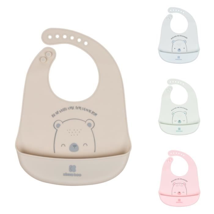 Kikkaboo bavoir bébé Bear with me silicone, ramasse-miettes intégré, étanche [Gris]