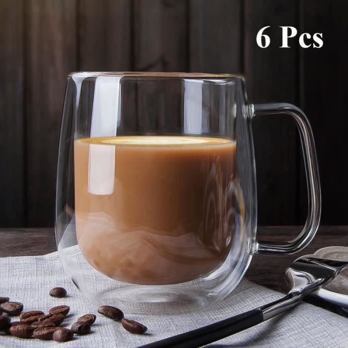 FLYING-Lot de 6 Tasse à Café en Verre-350ml Tasse à Expresso Tasse à thé Double Parois Résistant à la Chaleur