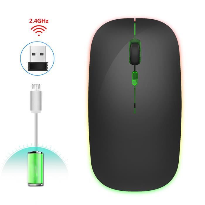HXSJ Souris sans Fil Rechargeable pour Windows-XP-Vista-Me 2.4G Lumière Colorée Fourniture de Bureau M40(Noir )-CHN