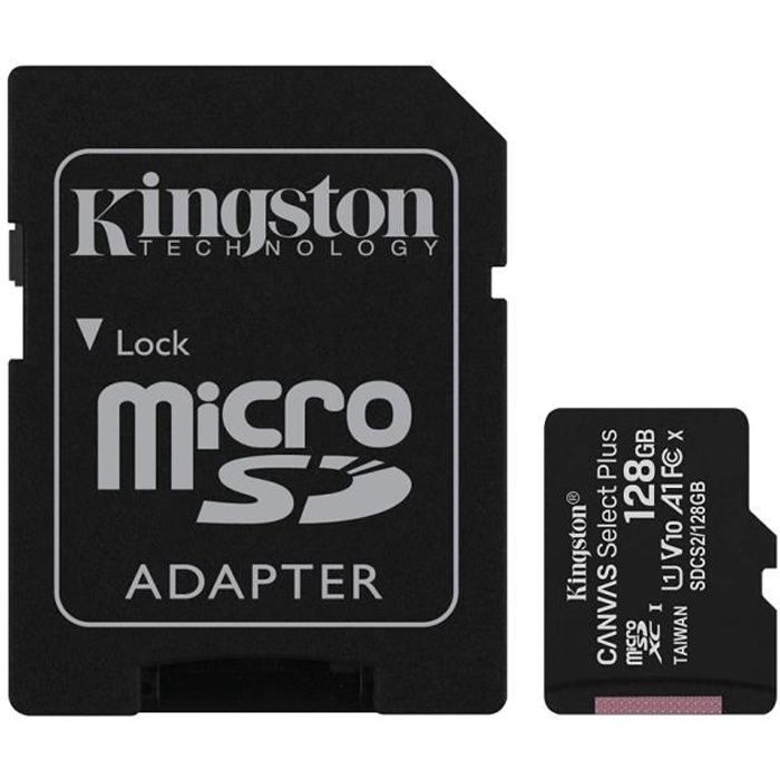KINGSTON Canvas Select Plus SDCS2 128Go 128 go Micro SD SDXC Carte Mémoire Class 10 A1 100Mo/s+ Adaptateur inclus