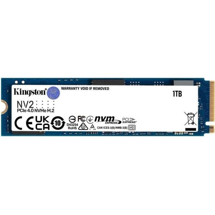 KINGSTON TECHNOLOGY Disque dur - SSD NV2 - 1To interne - M.2 2280 PCIe 4.0 NVMe - Bleu