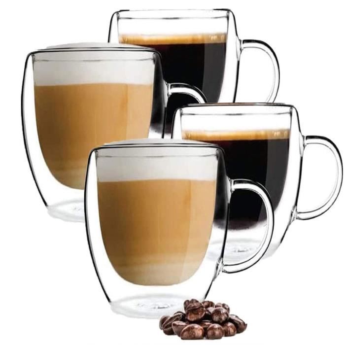 Tasses à café - MARQUE - Lot de 4 - Verre borosilicate - Isolées double paroi - 150ml