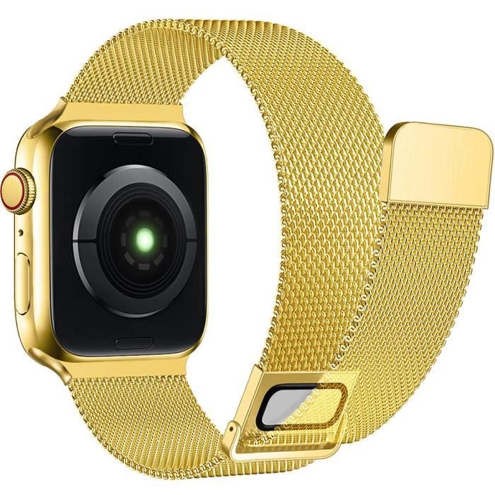 Bracelet Compatible pour Apple Watch 44mm 42mm 45mm, en Acier Inoxydable Double Magnétique Bracelet pour Series 7 6 5 4 3 & Se, Or