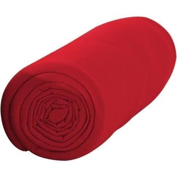 TODAY Drap Housse 140X190 2 personnes Jersey uni rouge JERSEY TODAY