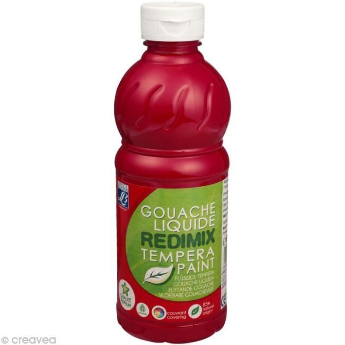 Gouache liquide Lefranc Bourgeois Redimix - 500 ml Gouache Liquide Education Rouge Primaire 500 ML, pour peindre facilement et