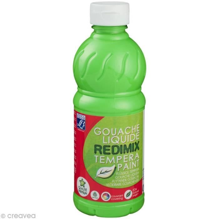 Gouache liquide Lefranc Bourgeois Redimix - 500 ml Gouache Liquide Education Vert Clair 500 ML, pour peindre facilement et