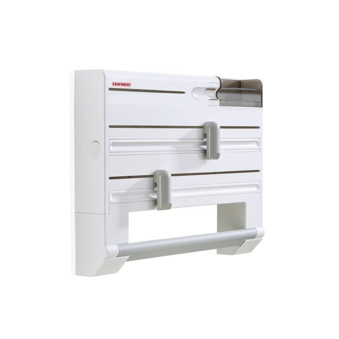 Dérouleur mural Leifheit Parat Plus ComfortLine 25723, essuie tout mural avec lames tranchantes et 6 places de rangements, blanc