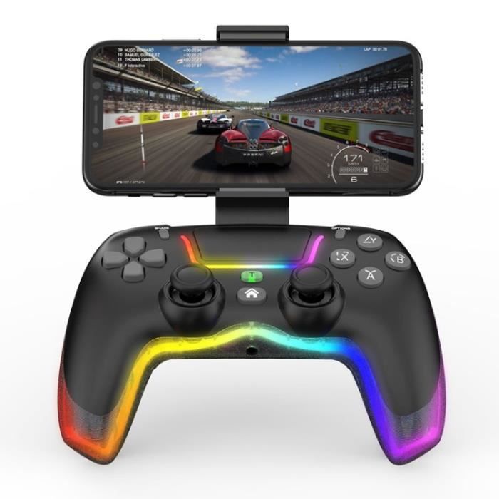 P07 Manette de Jeu sans Fil Bluetooth Dazzle PS4 Manette de jeu Poignée sensitive six axes pour PS4/Android iOS/Switch/ PC(Noir)