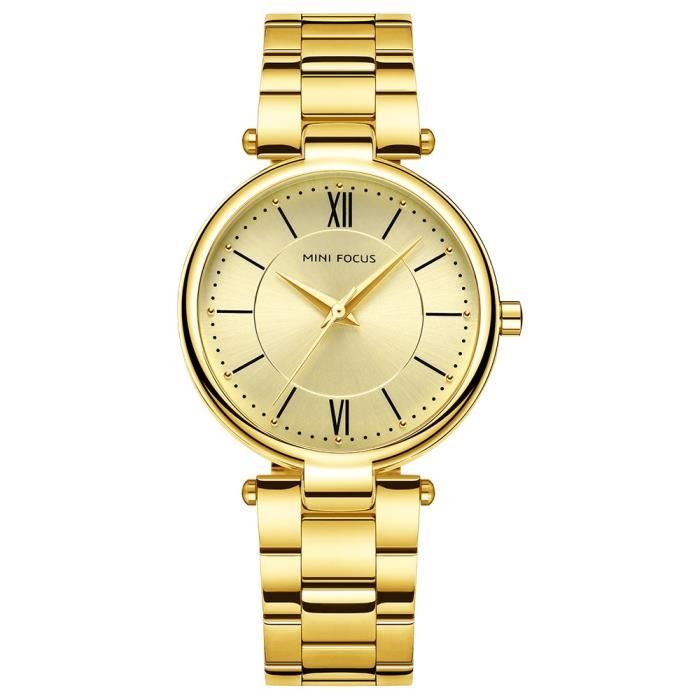Montre Connectée Lemonda Mini Focus 0189L Femmes Robe Élégante Montre Horloge Quartz Montres-Bracelets En Acier Inoxydable,Or