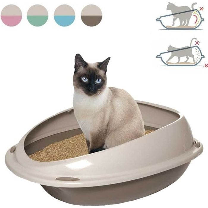 Bac à litière - Animalerie - Ovale - 2 tailles - Bord anti-salissures - Beige