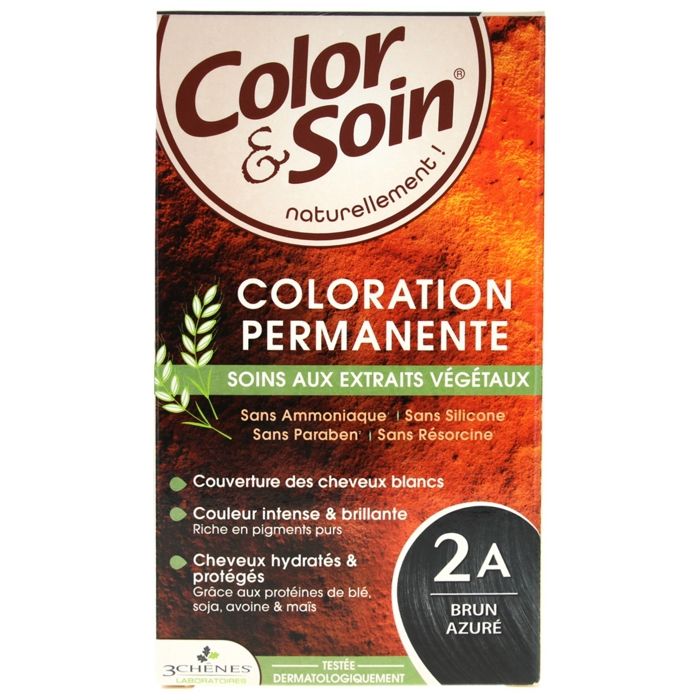 Coloration Permanente - Les 3 Chênes - Brun Azuré 2A - Extraits Végétaux - Sans Ammoniaque - Crème