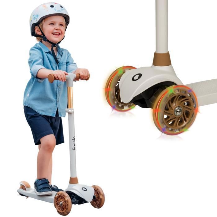 LIONELO Jessy - Trottinette d'Équilibre - 3 Roues - Hauteur réglable - LED Roulement - Beige
