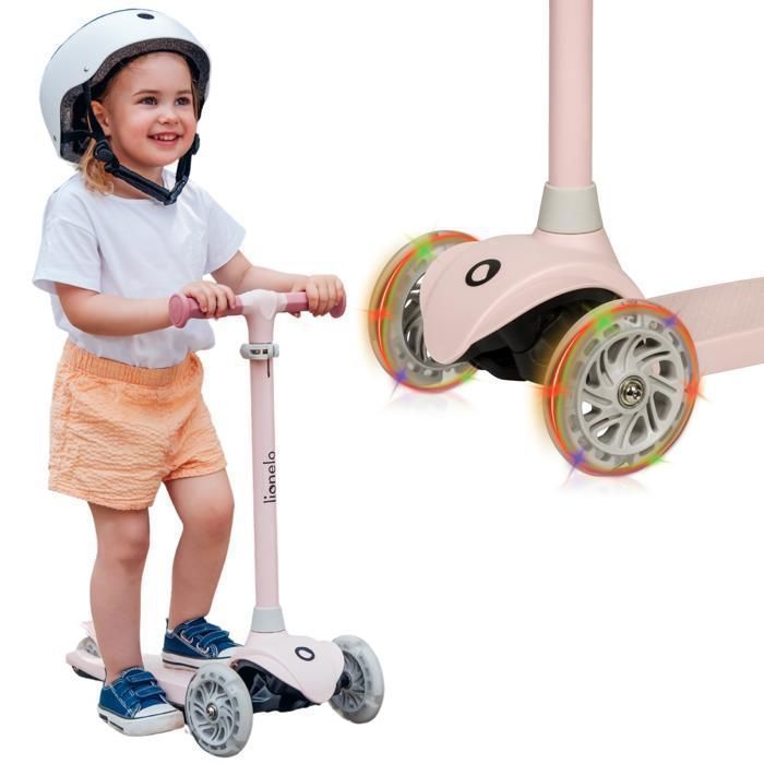 LIONELO Jessy - Trottinette d'Équilibre - 3 Roues - Hauteur réglable - LED Roulement - Rose