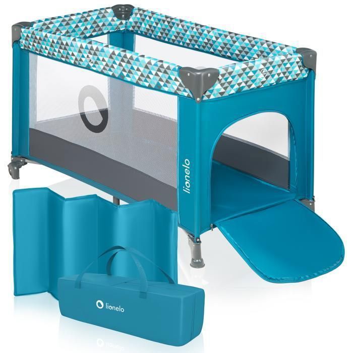 LIONELO Stefi - Lit parapluie bébé compact 2en1 - Dimensions 125 x 65 x 73 cm - De 0-36 mois - Norme de sécurité EN 716 - Turquoise