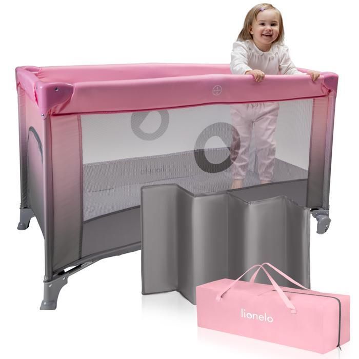 Lit parapluie bébé compact 2en1 - LIONELO Stefi - Dimensions 125 x 65 x 73 cm - Norme de sécurité EN 716 - Rose