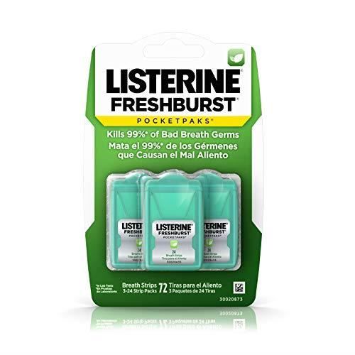 Listerine Freshburst Pocketpaks Breath Strips, Kills Bad Breath Germs, Portable Pack, 24-Strip Pack, 3 Pack