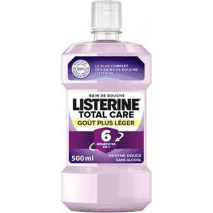 -Listerine Bain de Bouche Sans Alcool Total Care Goût Plus Léger Menthe Douce 500 ml