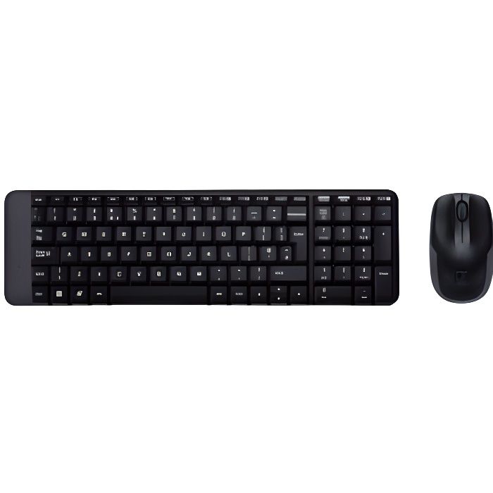 LOGITECH Clavier et souris MK220 - Clavier USB Sans fil RF - Souris USB Sans fil - RF - Roulettes avec frein - Noir - (PC)