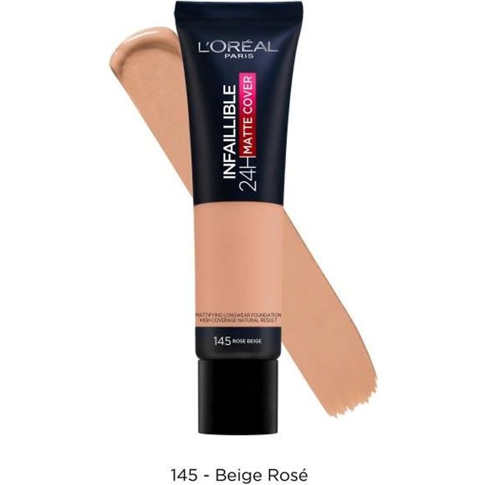 L'Oréal Paris Infaillible 24H Matte Cover Fond de Teint Haute Couvrance Matifiant/Léger 145 Beige Rosé
