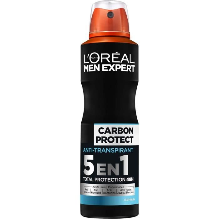 L’Oréal Paris Men Expert Deodorant Carbon Protect 5in1, Hommes, Anti-transpirant, Déodorant spray, 150 ml, 48 h, \"ISOBUTANE