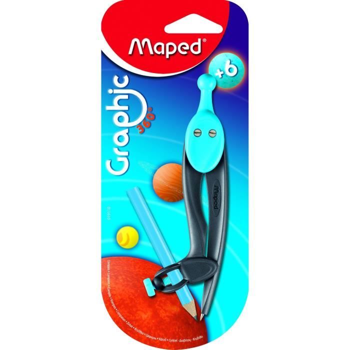 Compas Graphic 360° MAPED - Branches plastique en fibre de verre - Bague universelle - Dès 6 ans