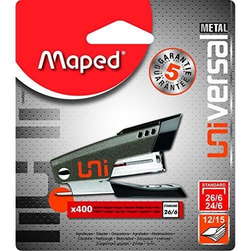 Maped Universal Metal 044900 Agrafeuse mini 24-6 26-6 + 400 Agrafes Coloris Aléatoire 44900