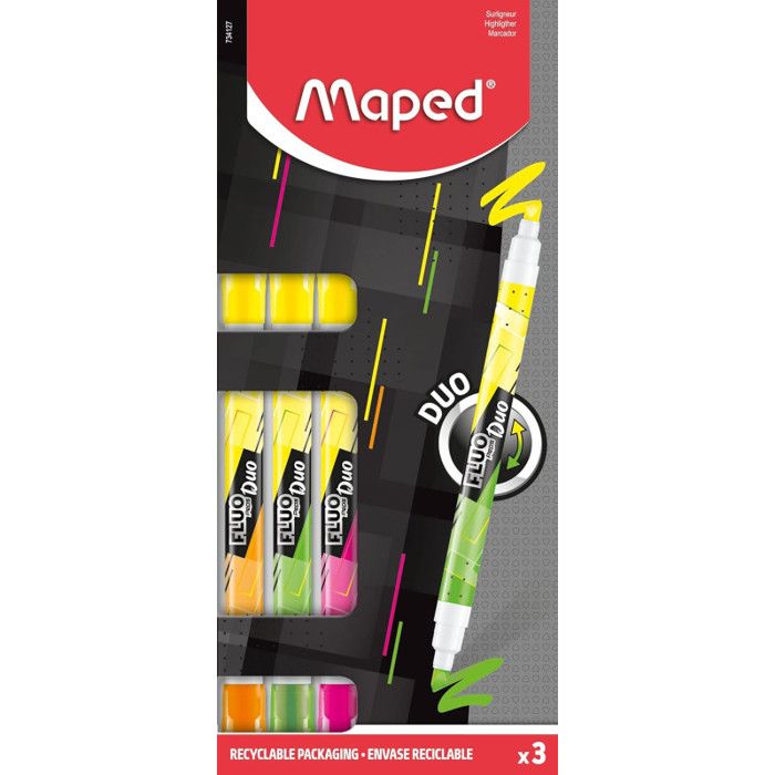 Surligneur FLUO PEPS PEN DUO, blister de 3