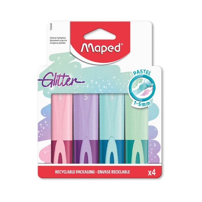 Surligneur FLUO PEPS Glitter PASTEL, étui carton de 4