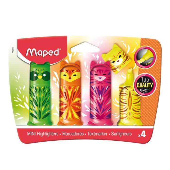 4 mini surligneurs MAPED Fluo'Peps Mini Friends