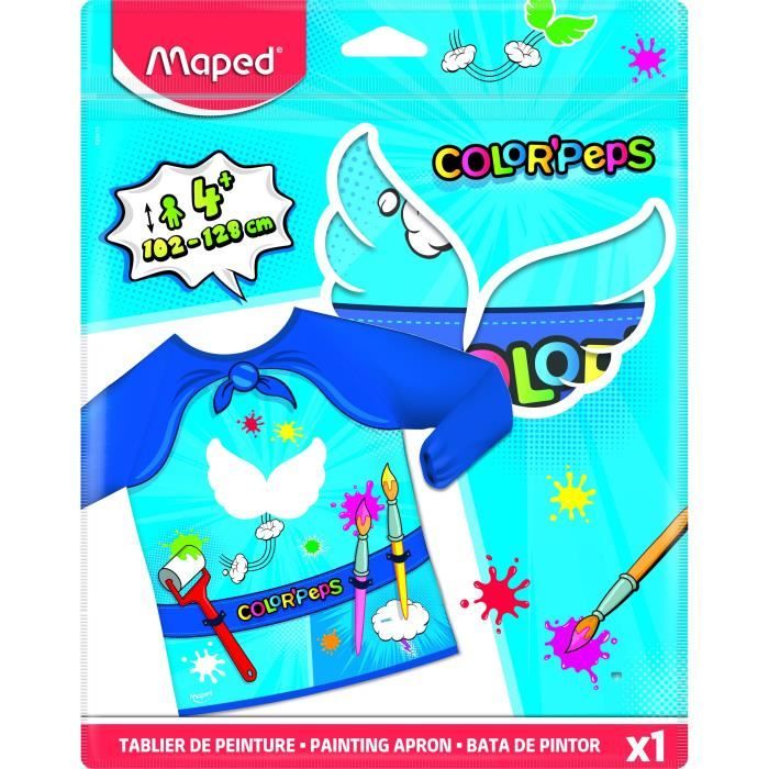 Tablier Color'Peps - MAPED - 4 à 8 ans - Manches longues en polyester - Bleu