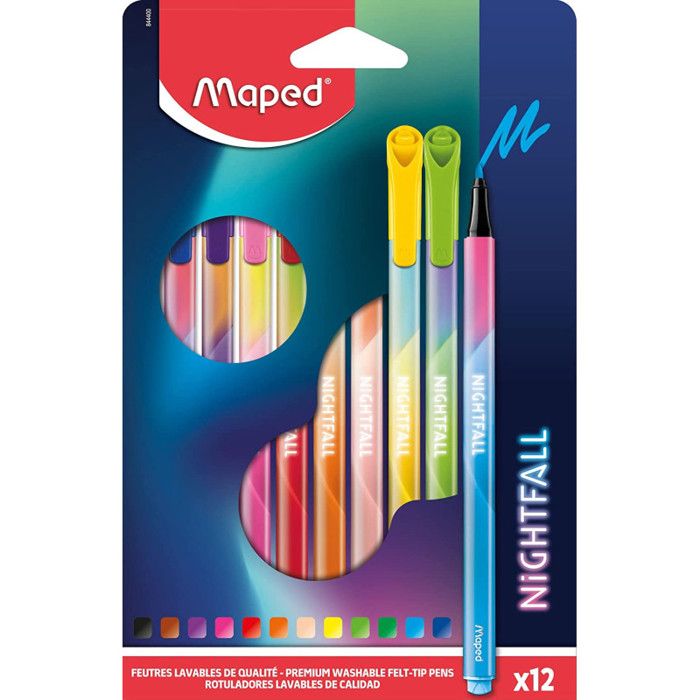 Feutres de coloriage - Maped - Nightfall - 12 couleurs - Pointe 2,5 mm - Ergonomique