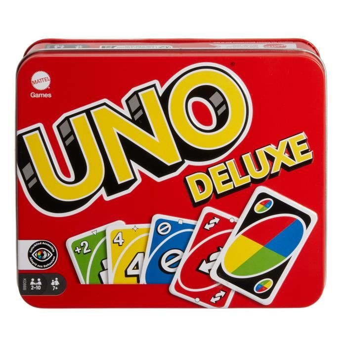 Mattel Games - Uno Deluxe - Jeu de Cartes Famille  - 2 à 10 joueurs - Dès 7 ans