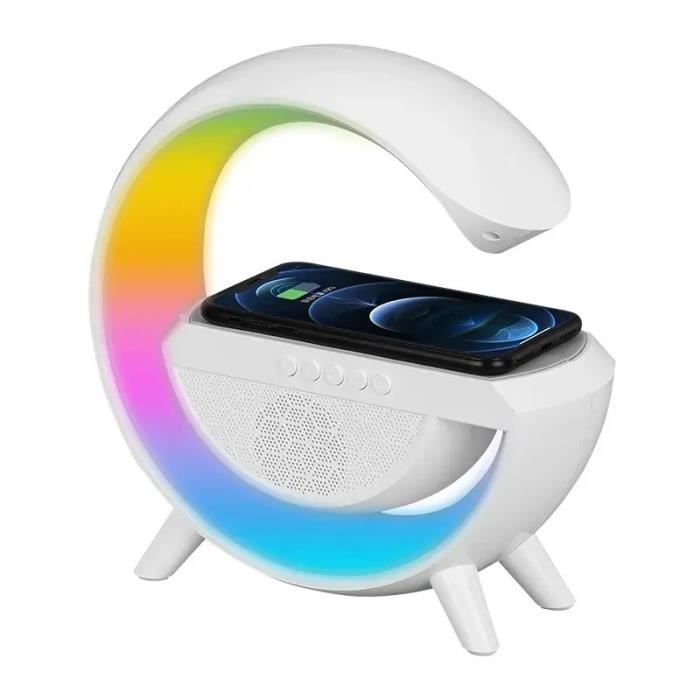 Multifonction Haut-parleur Bluetooth à chargement sans fil avec Lumières éblouissantes Intelligente Blanc