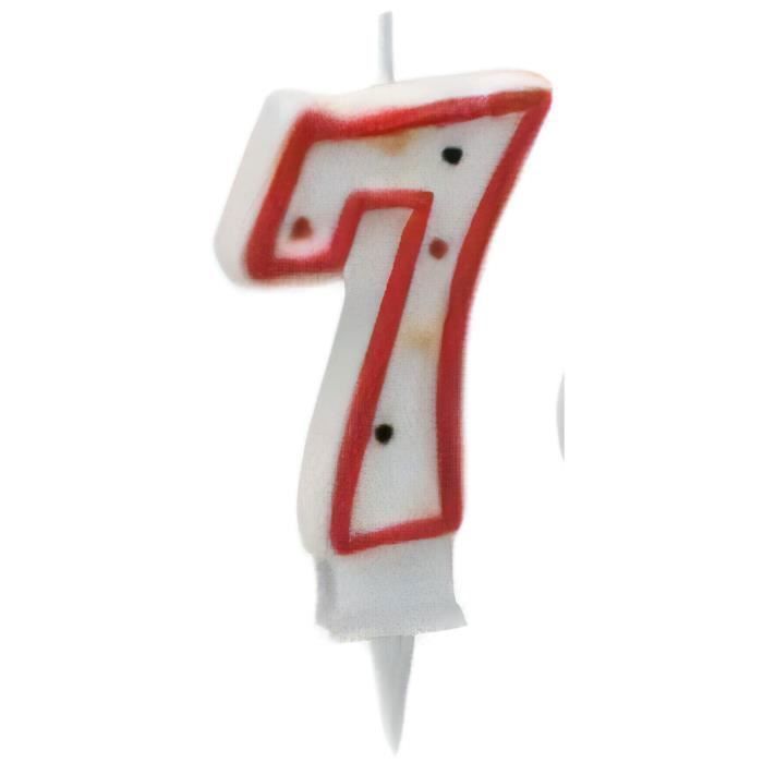 Metaltex bougie numéro 7 cire 8 cm rouge/blanc