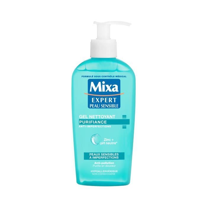 Gel Nettoyant Purifiance MIXA - Peaux sensibles à imperfections - 200 ml