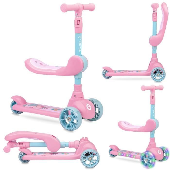 Trottinette BeBe MoMi KIURU 2-en-1 Rose - Réglage en hauteur - LED - 3 Roues - ABEC7