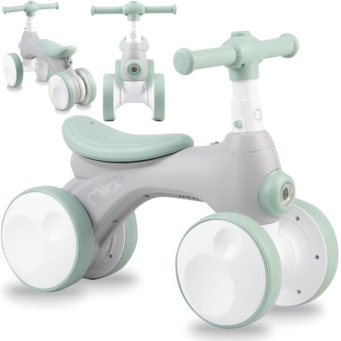 MoMi TOBIS - Velo Bebe Draisienne - sans pedales - bulles, feu avant, klaxon - Gris
